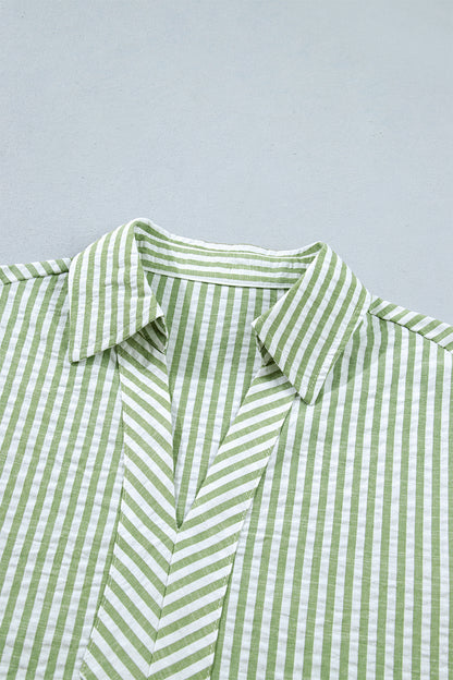 Stripe Collared V-Neck 3/4 Sleeve Blouse
