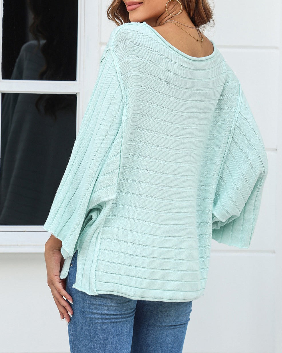 Ribbed Reserve Seam Dolman Sleeve Top