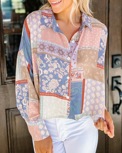 Multicolor Boho Patchwork Cropped Shirt