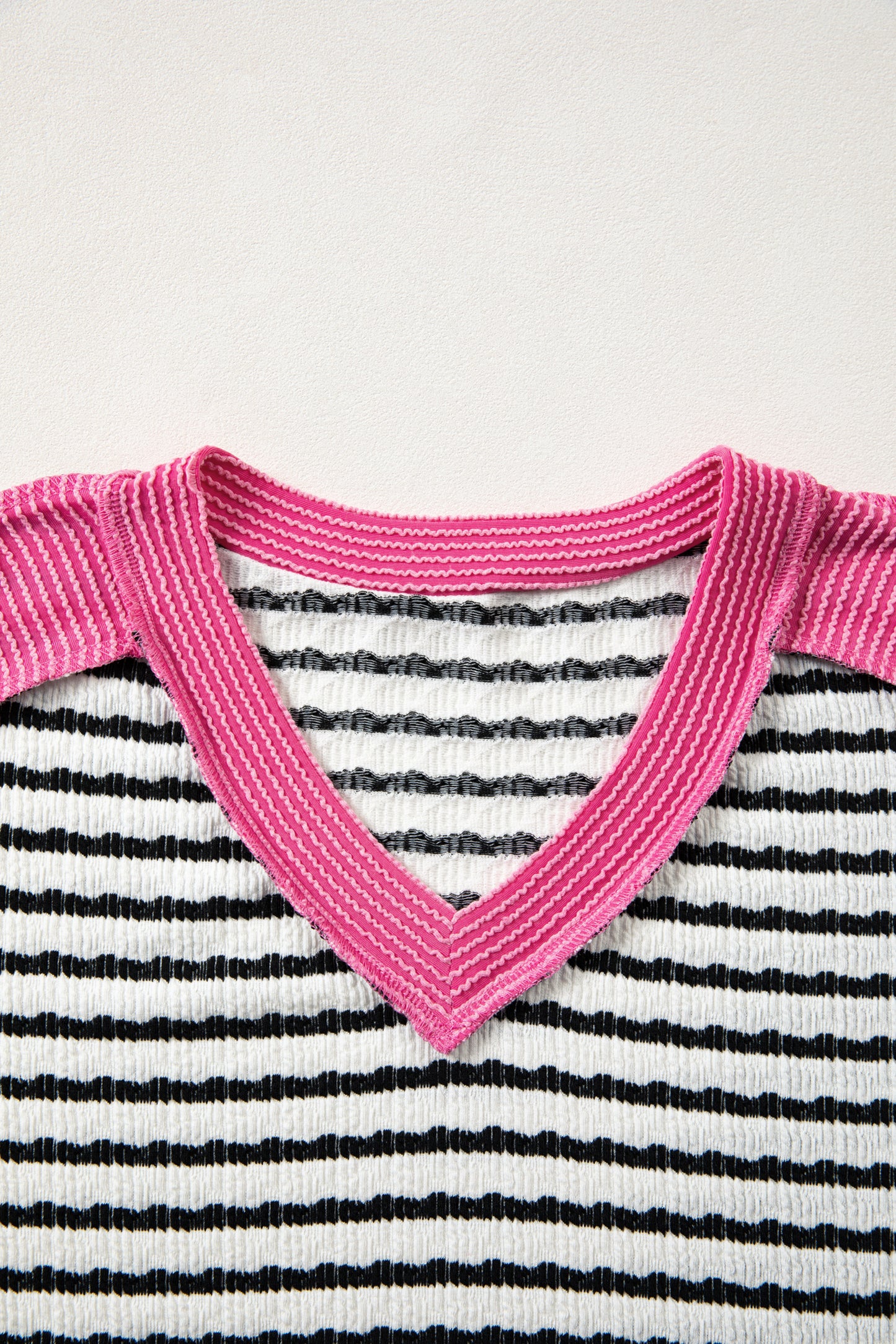Stripe V-Neck Corded Knit Long Sleeve Top
