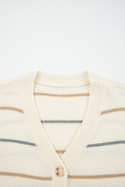 Stripe Buttoned V-Neck Cardigan Sweater