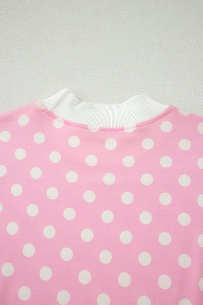 Polka Dot Colorblock Mock Neck & Shorts Set