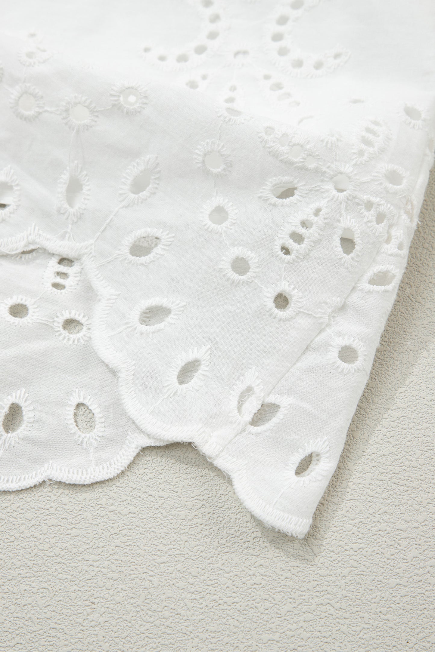 Solid Embroidered Eyelet Collared V-Neck Mini Dress