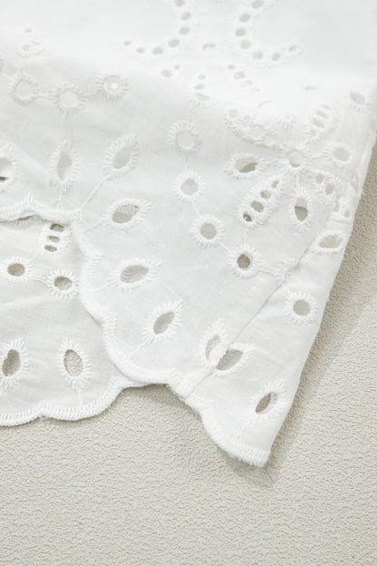 Solid Embroidered Eyelet Collared V-Neck Mini Dress
