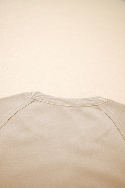 Solid Raw Edge Raglan Sleeve Side Slit Sweatshirt