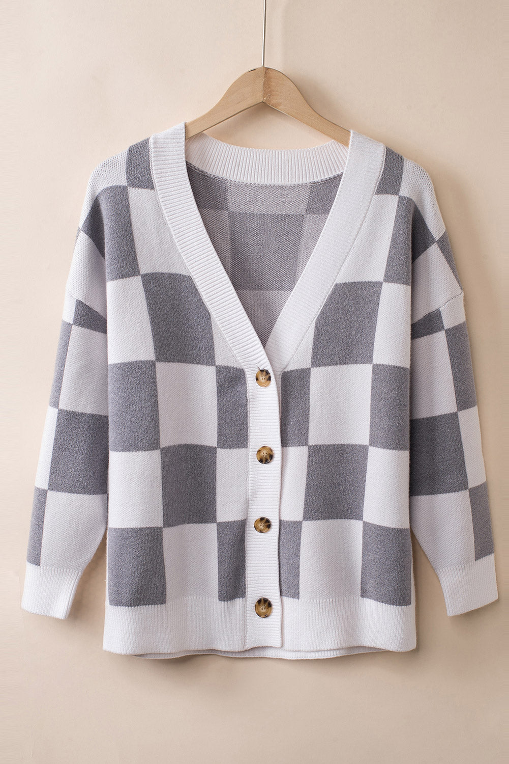 Checker Button Up Sweater Cardigan