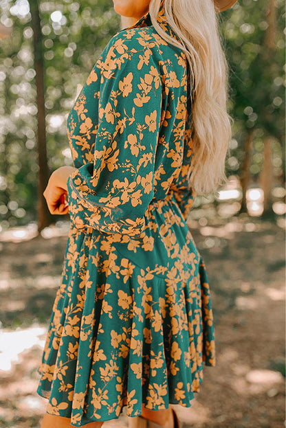 Floral Drawstring Waist Flowy Dress