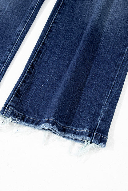 Solid Mineral Wash Raw Hem Flared Jeans