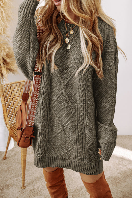 Cable Knit Drop Shoulder Sweater Dress