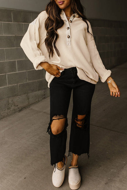 Waffle Long Sleeve Collar Top