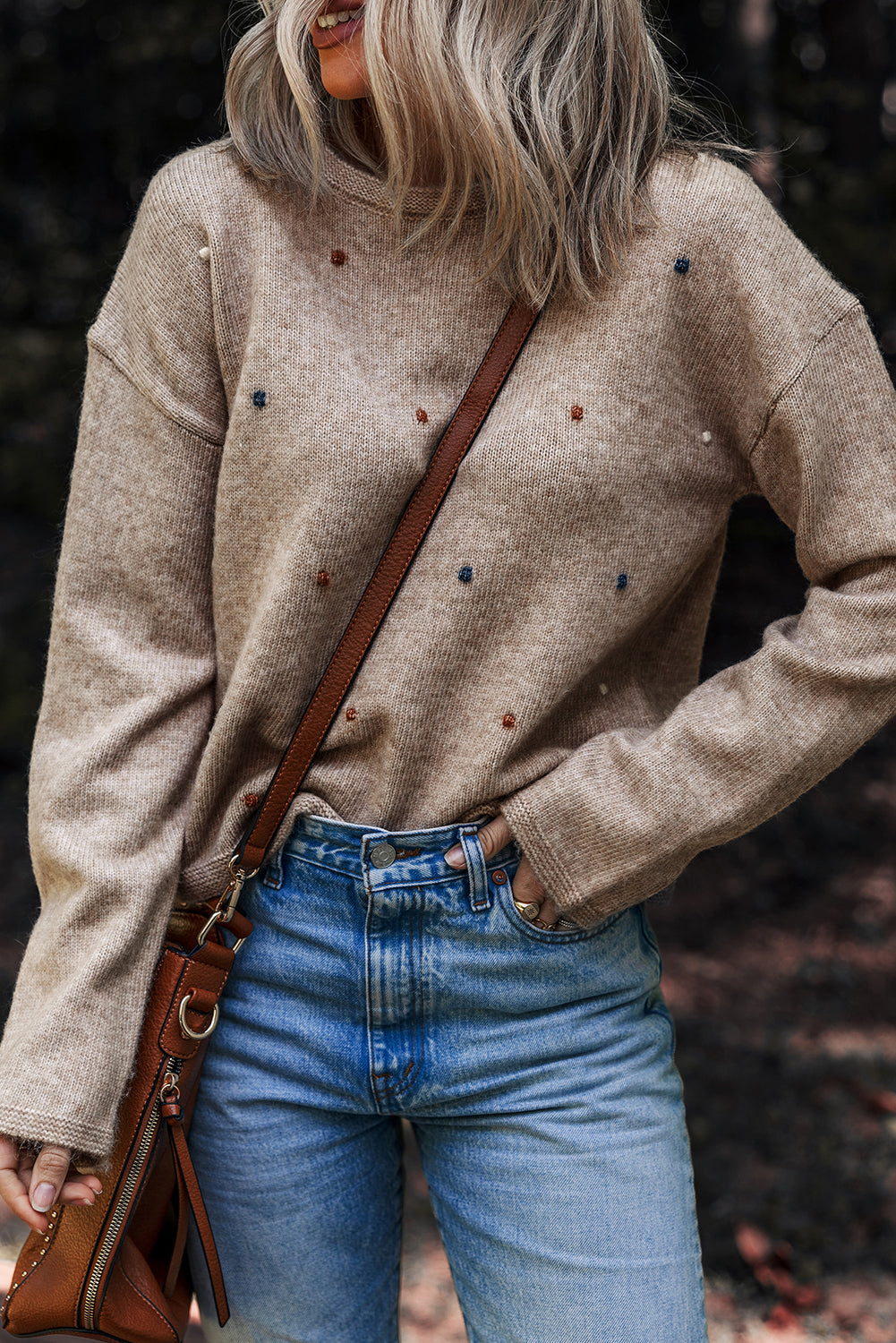 Polka Dot Drop Shoulder Sweater
