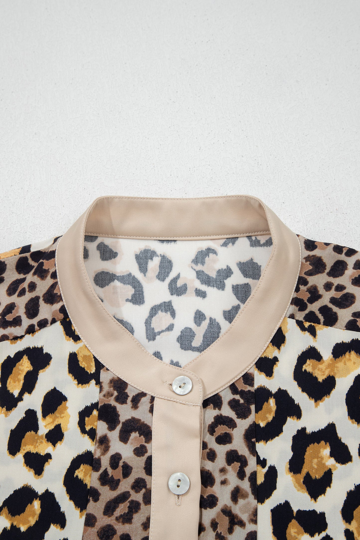Leopard Patchwork 3/4 Sleeve Buttoned Shirt
