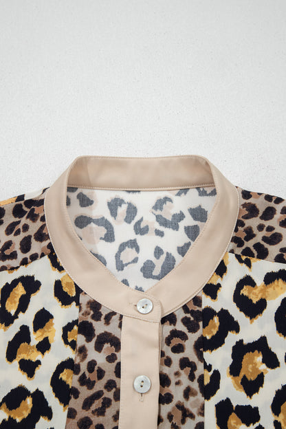 Leopard Patchwork 3/4 Sleeve Buttoned Shirt