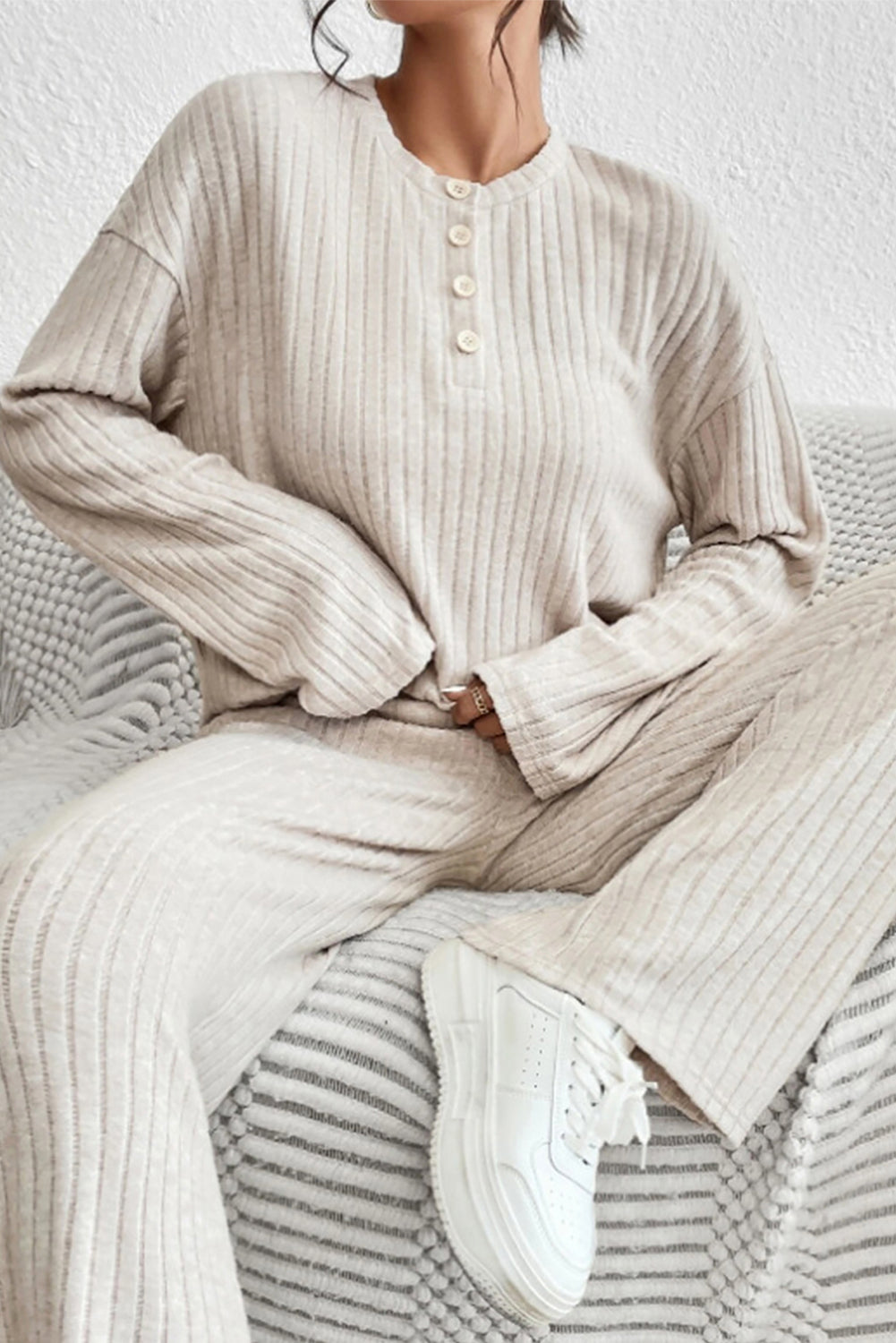 Ribbed Henley Top and Pants Set