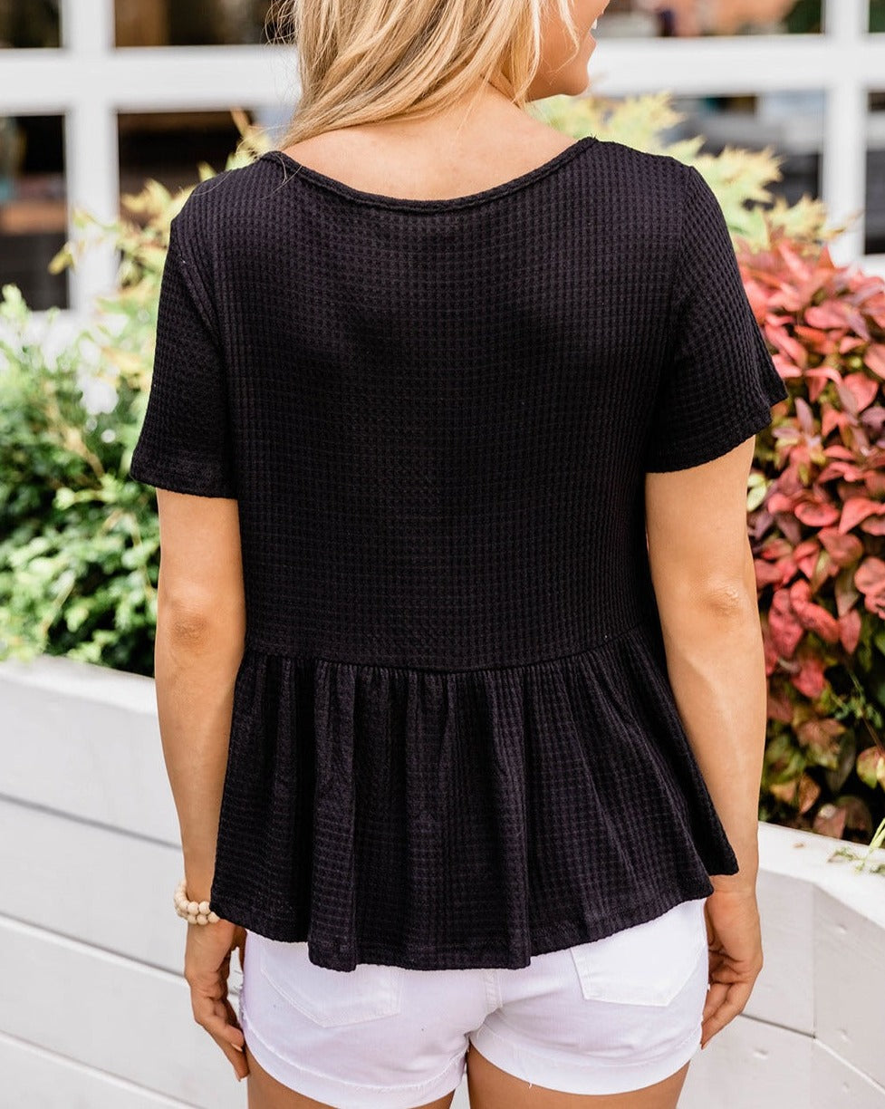 Waffle Short Sleeve Peplum Top