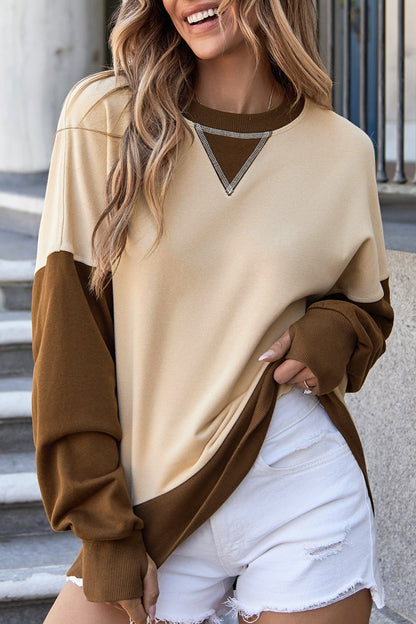 Colorblock Thumbhole Sleeve Sweatshirt