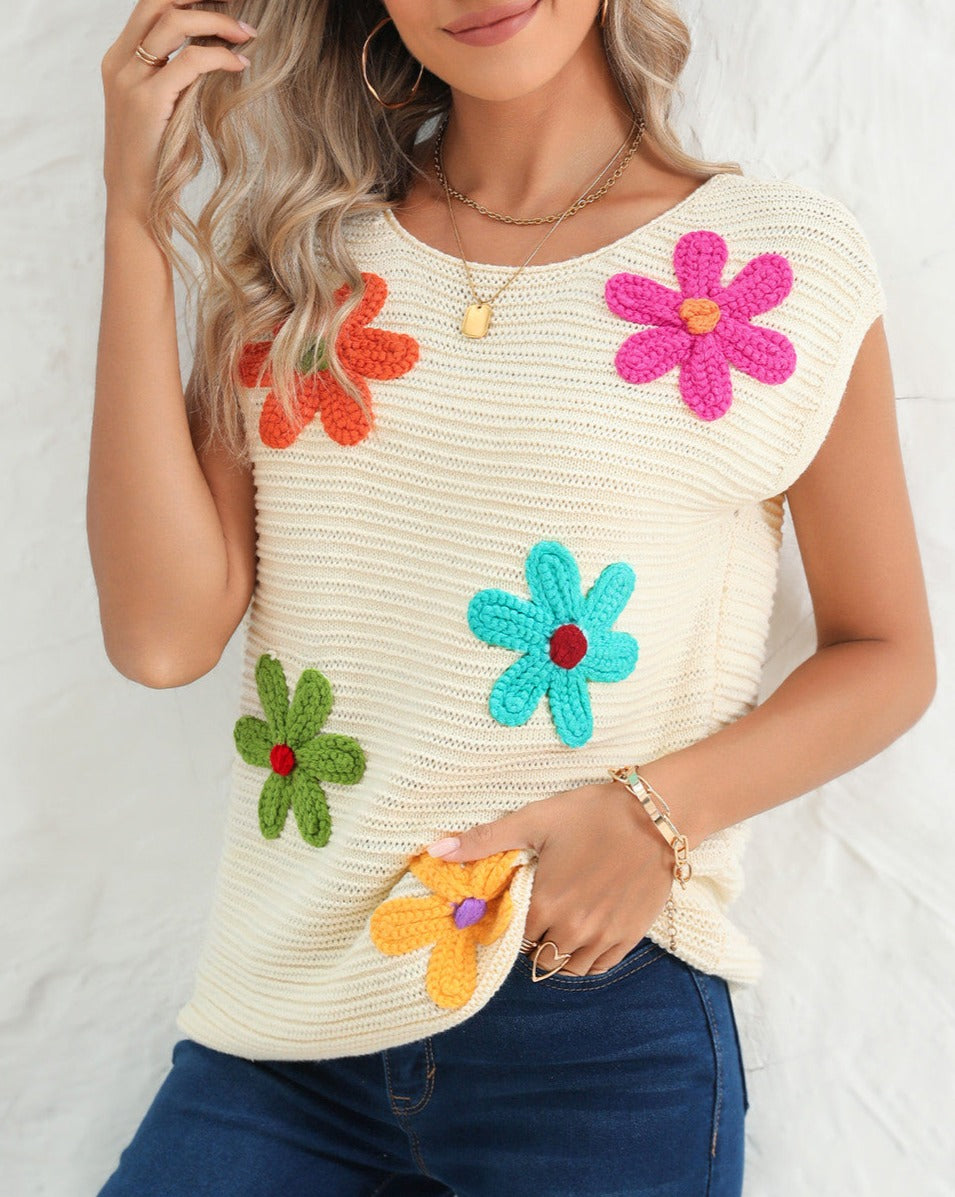 Floral Crochet Short Sleeve Top