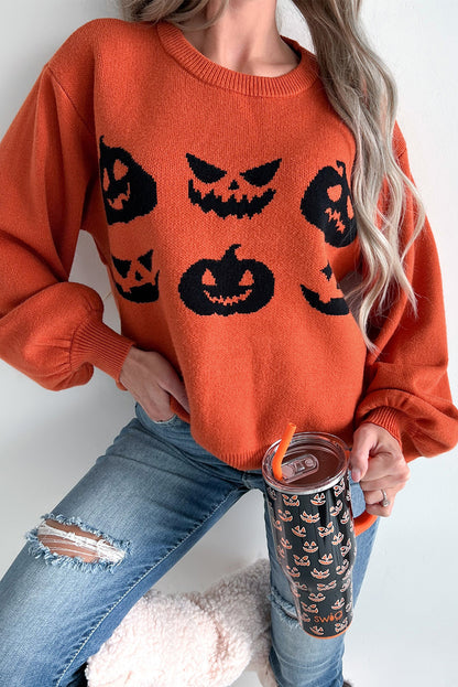 Halloween Pumpkin Drop Shoulder Sweater