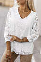 Floral Lace 3/4 Sleeve V-Neck Top