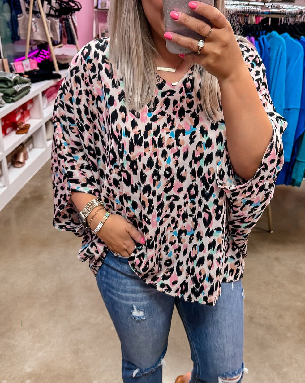 Leopard Batwing Sleeve Top Plus Size