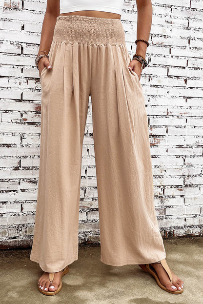 Smocked Waist Wide Leg Pants