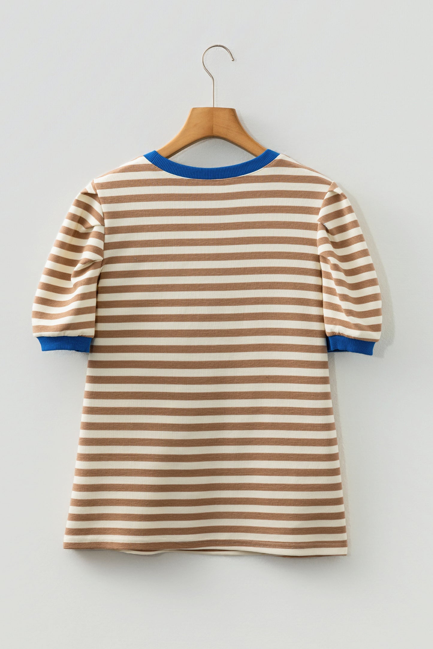 Stripe Contrast Trim Short Puff Sleeve Tee