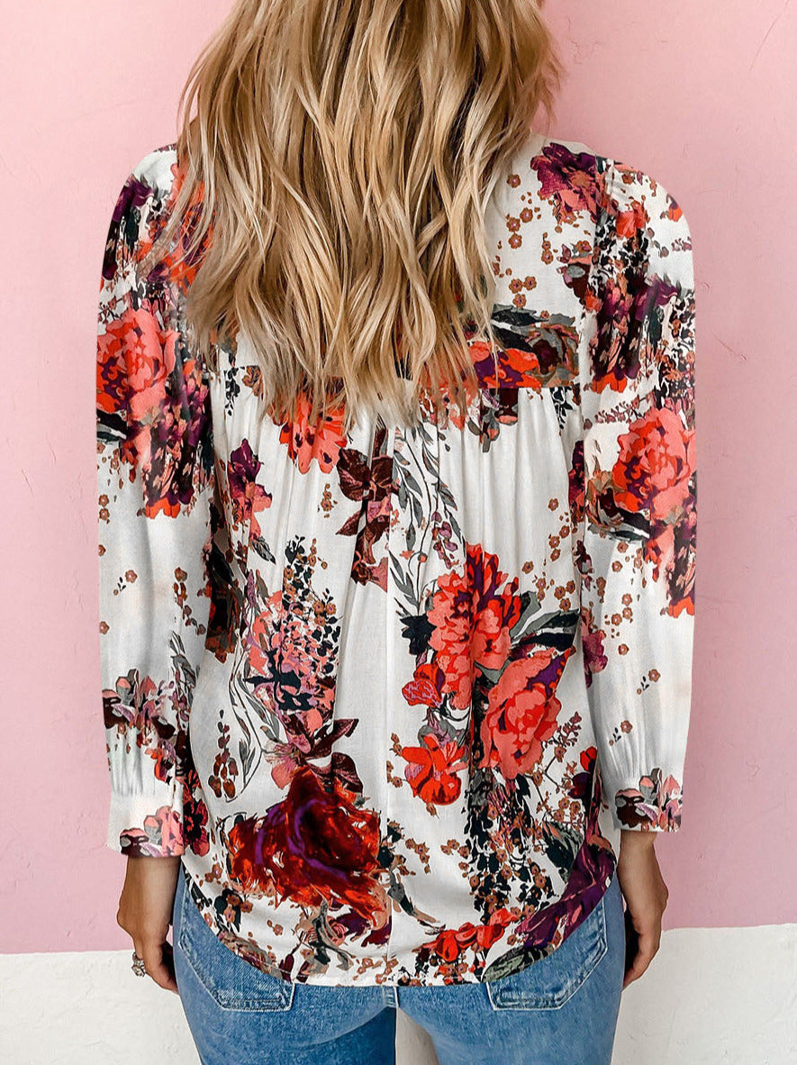 Retro Floral Long Sleeve Blouse