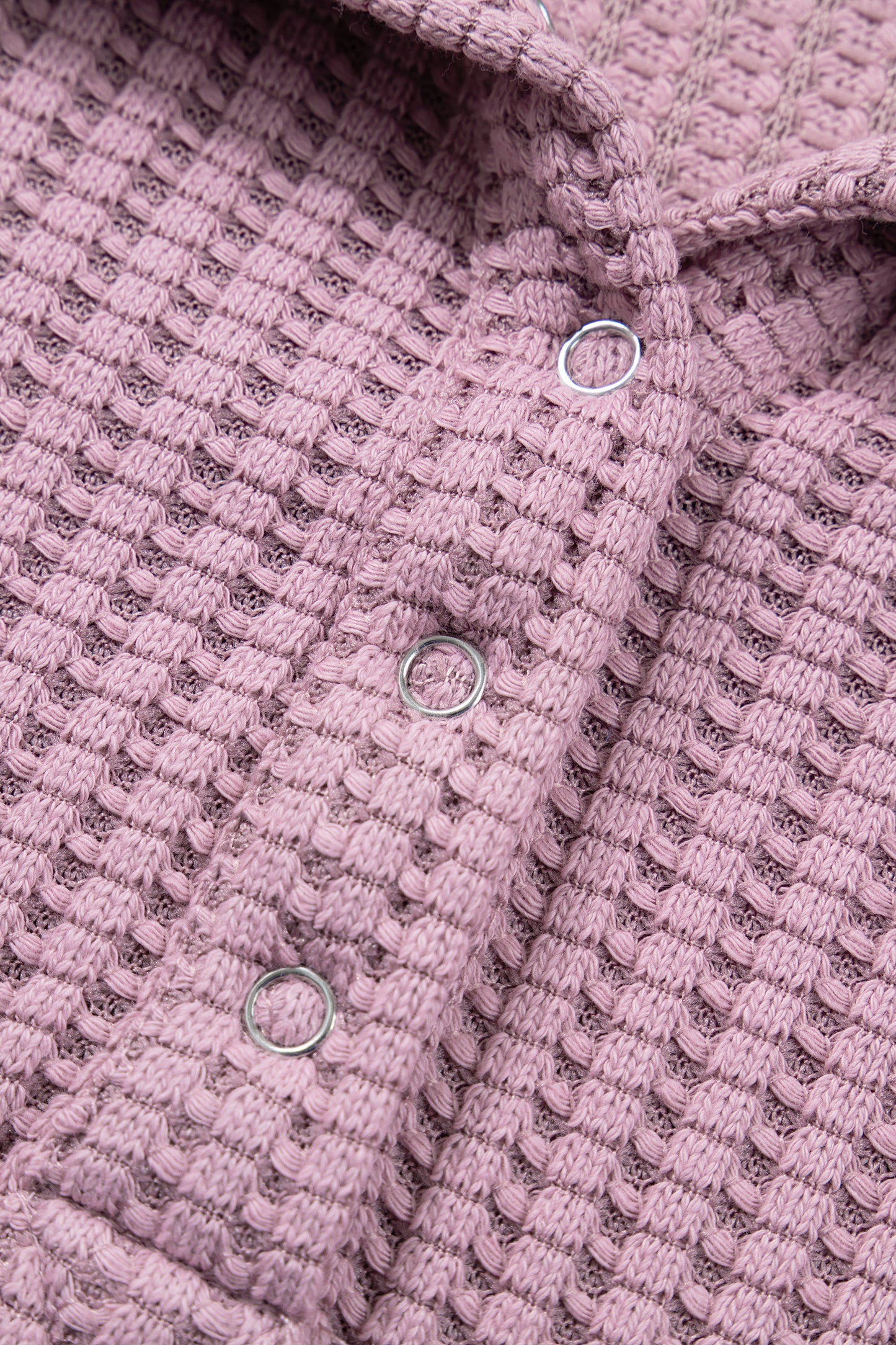 Solid Textured Knit Snap Button Collar Top