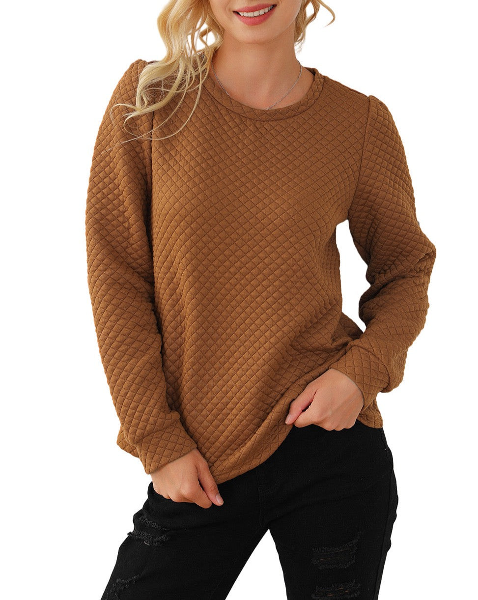 Quilted Puff Sleeve Pullover Sweatshirt