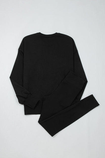 Solid Oversize Sweatshirt and Ribbed Leggings Set