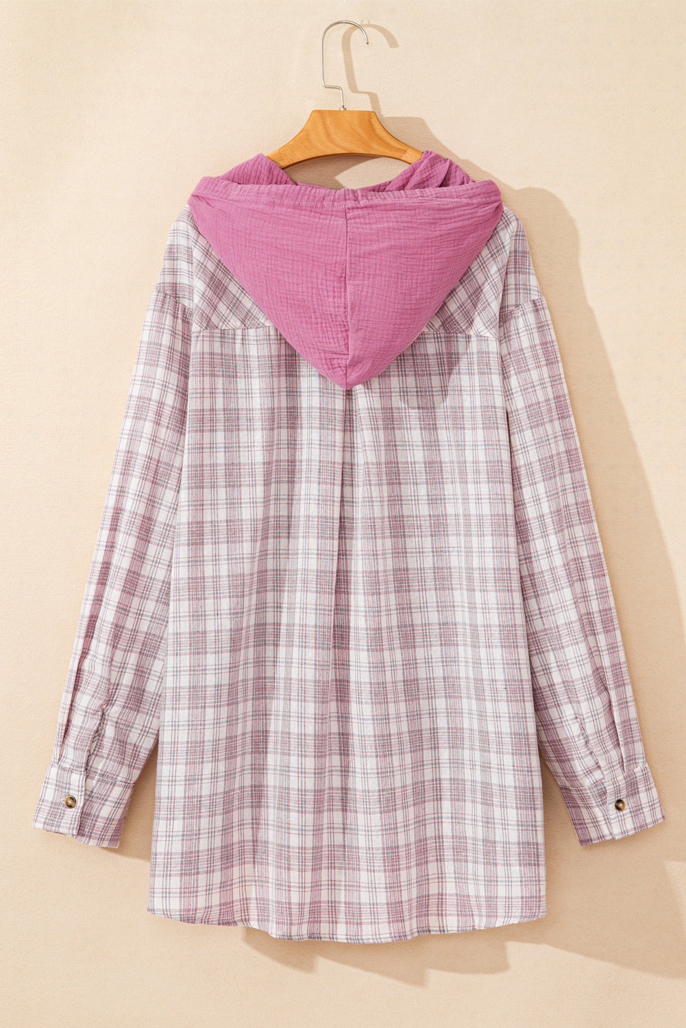 Plaid Button-Up Hooded Shirt Plus Size