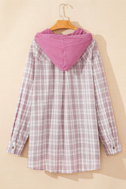 Plaid Button-Up Hooded Shirt Plus Size