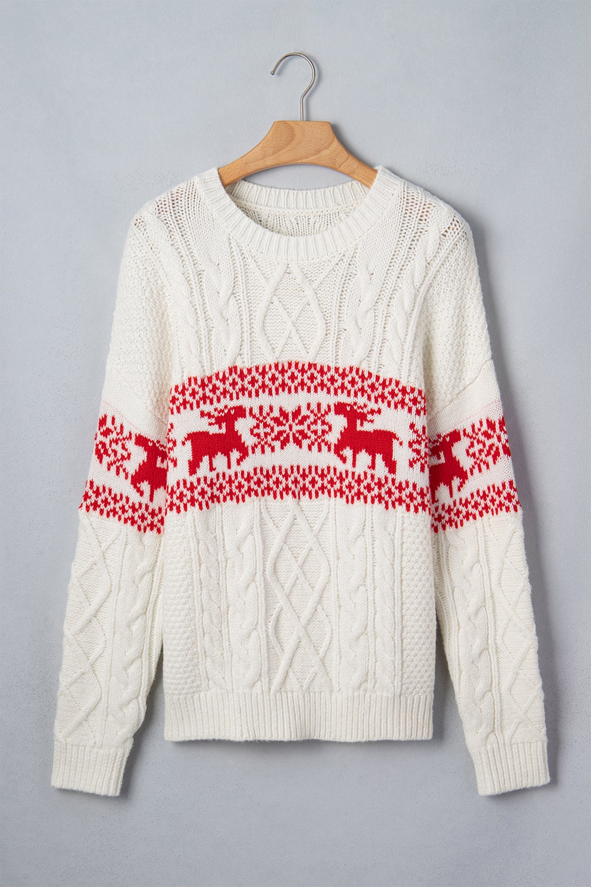 Christmas Reindeer Graphic Print Cable Knit Sweater