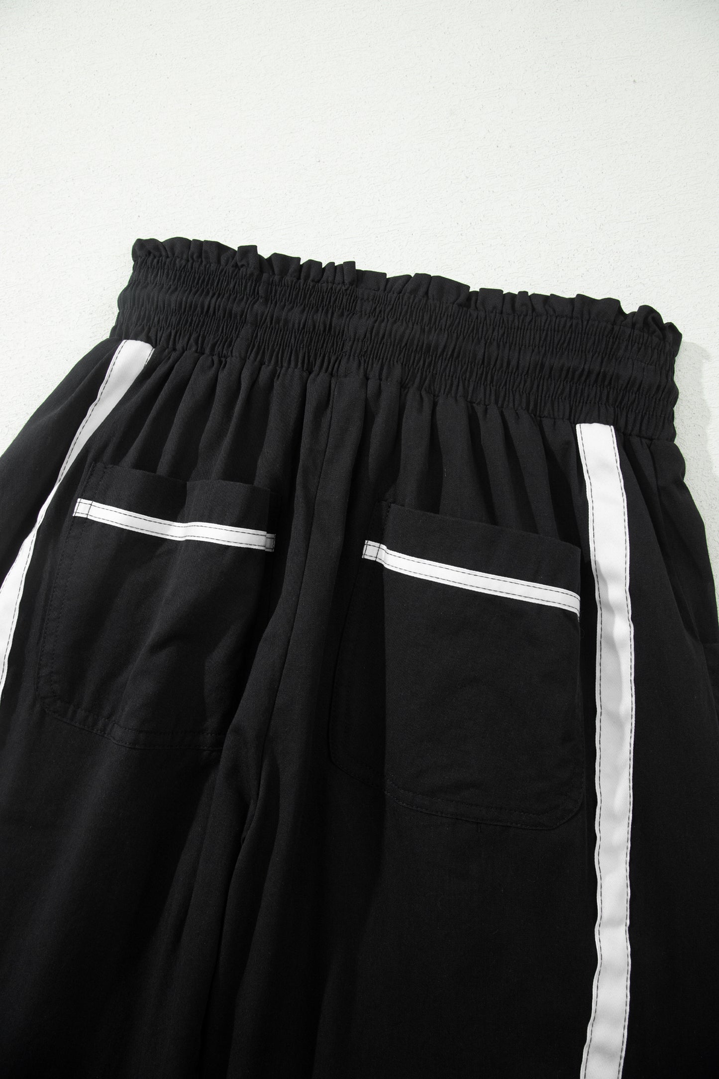 Stripe Smocked Waist Drawstring Cropped Pants