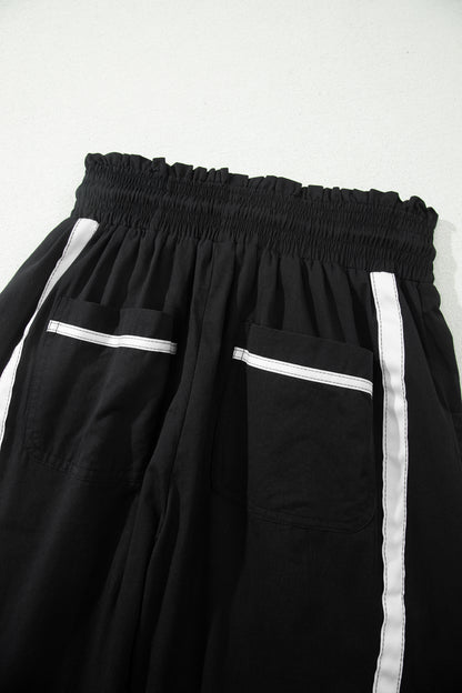Stripe Smocked Waist Drawstring Cropped Pants