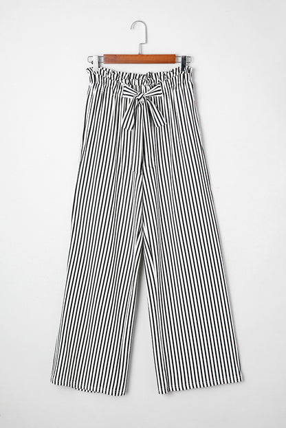 Stripe Tied High Waist Straight Leg Pants