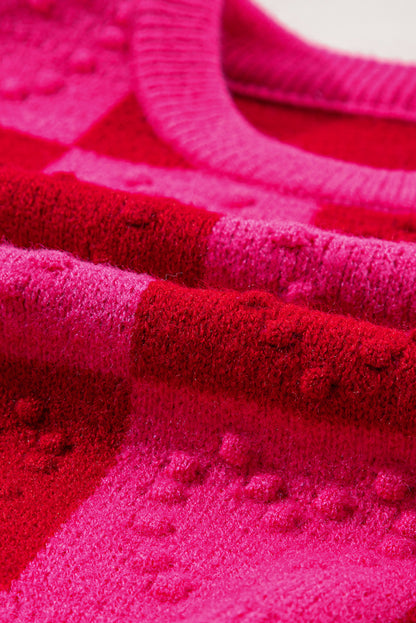 Valentine Checker Heart Textured Round Neck Sweater