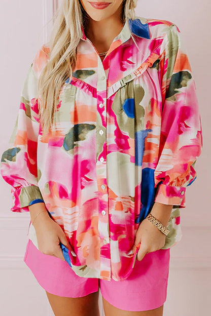 Abstract Ruffle Puff Sleeve Shirt