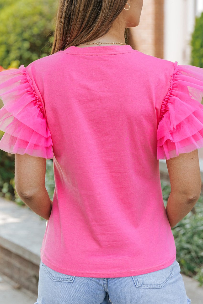 Tulle Ruffle Short Sleeve Top