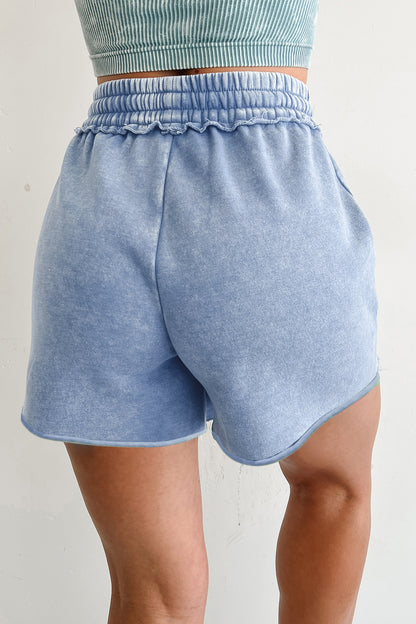 Mineral Wash Drawstring Elastic Waist Raw Edge Shorts