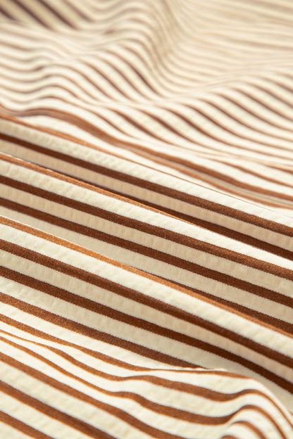 Stripe Ruffle Short Sleeve V-Neck Midi Dress