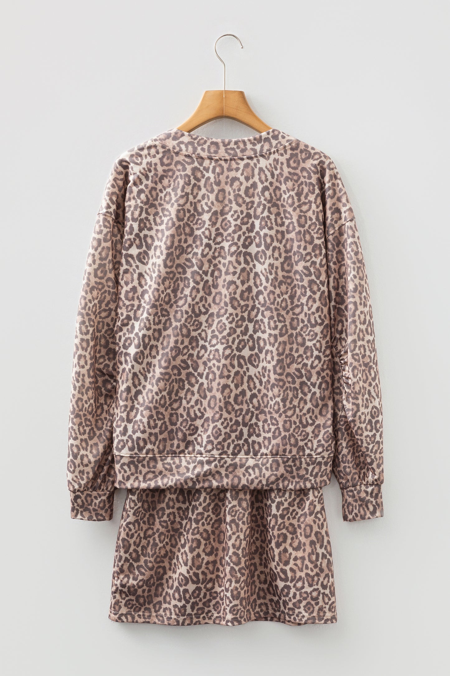 Leopard V-Neck Pullover & Wide-Waistband Skirt Set