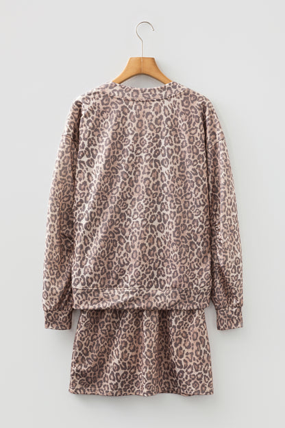 Leopard V-Neck Pullover & Wide-Waistband Skirt Set