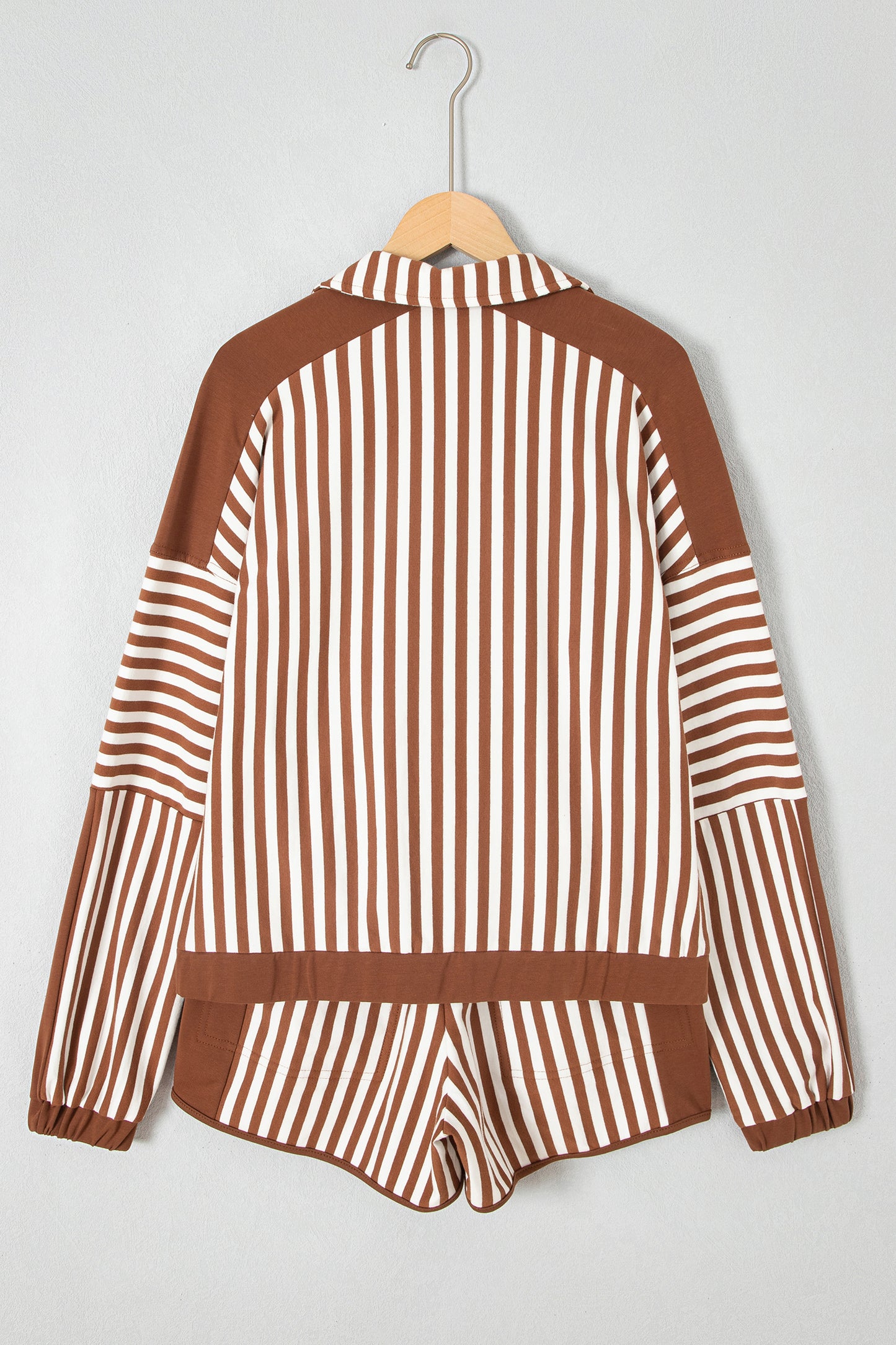 Stripe Patchwork Quarter Zip Sweatshirt & Shorts Set