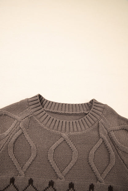 Western Geometric Knit Crew Neck Sweater