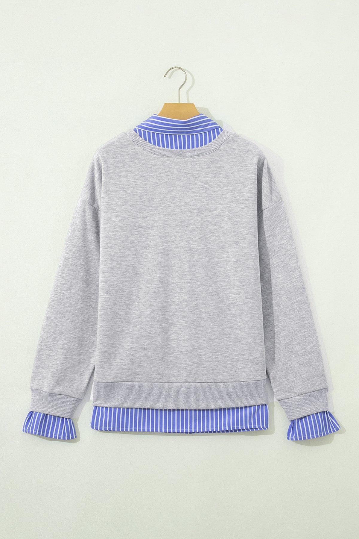 Stripe Patchwork Collared Long Sleeve Sweatshirt