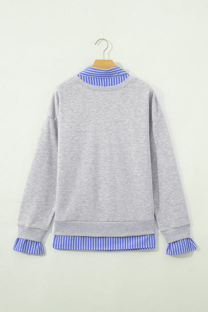 Stripe Patchwork Collared Long Sleeve Sweatshirt