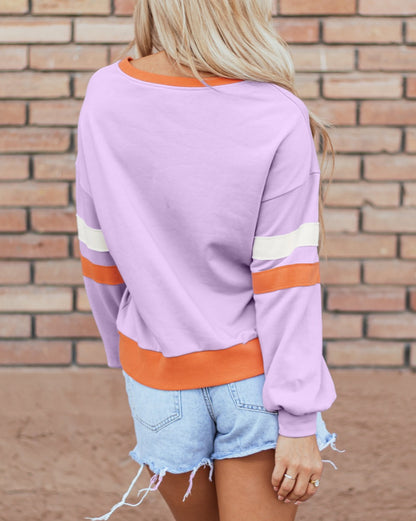 Colorblock Ribbed Knit V-Neck Sweatshirt