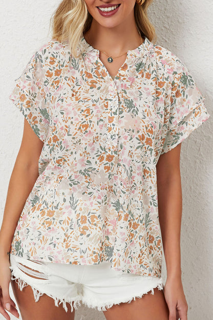 Floral Mandarin Collar Buttoned Top