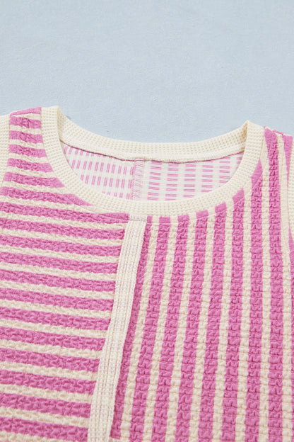 Stripe Contrast Trim Textured Tank & Shorts Set